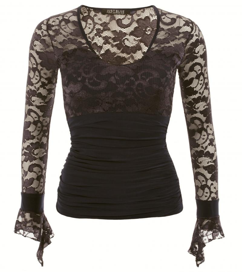 Black Lace Bell Cuff Clingy Top