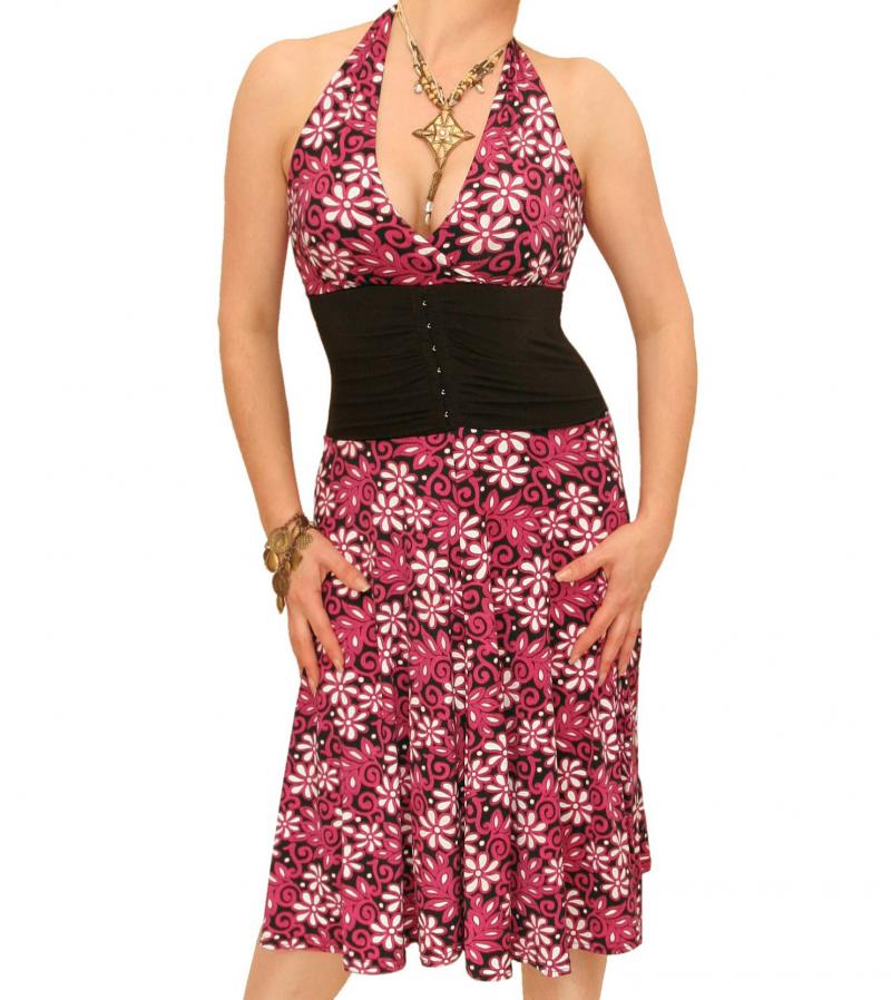 Pink Print Corset Style Halter Dress