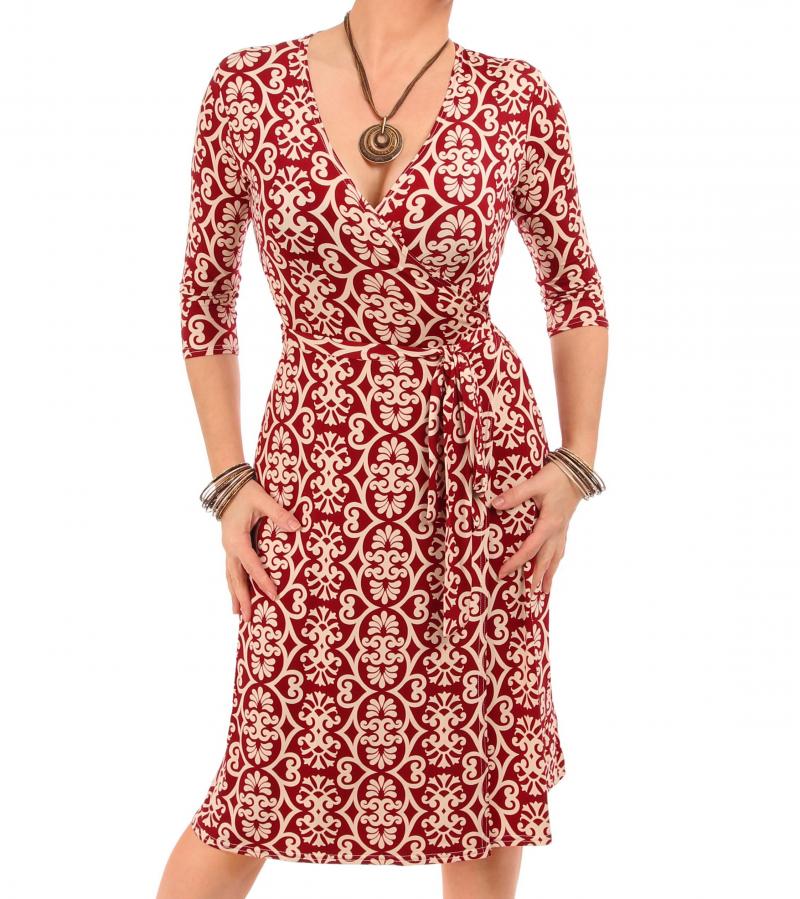 Wine and Ivory Printed Wrap Dress