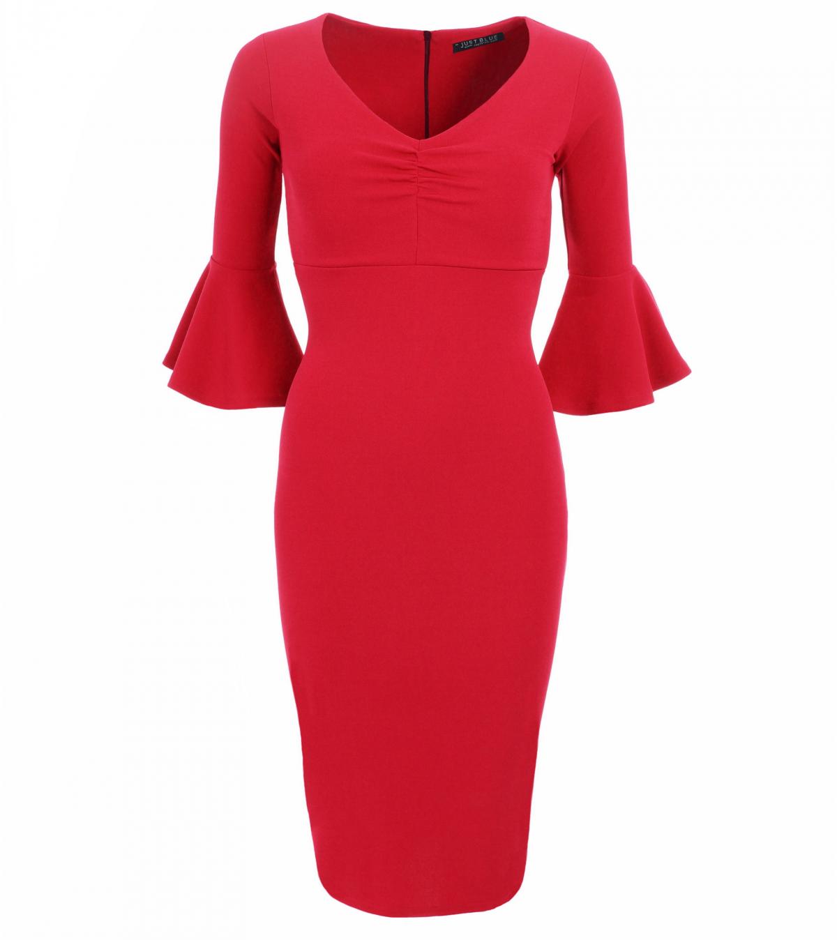 Red Bell Sleeve Midi Dress