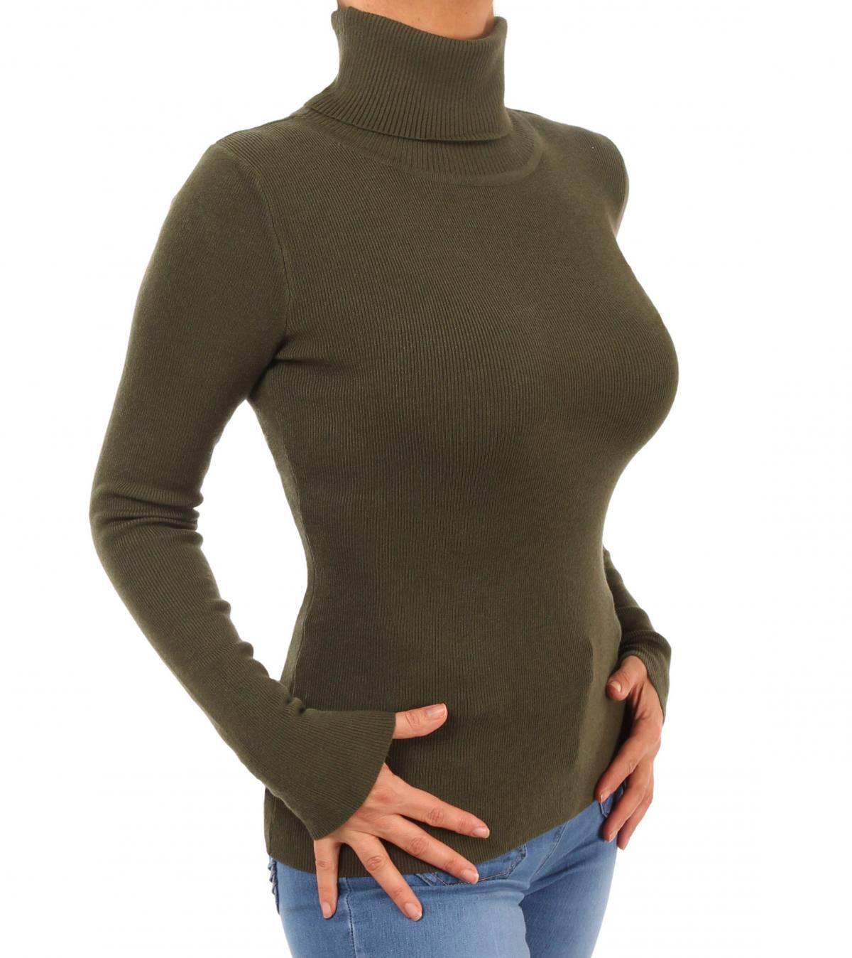 Khaki Polo Neck Clingy Jumper