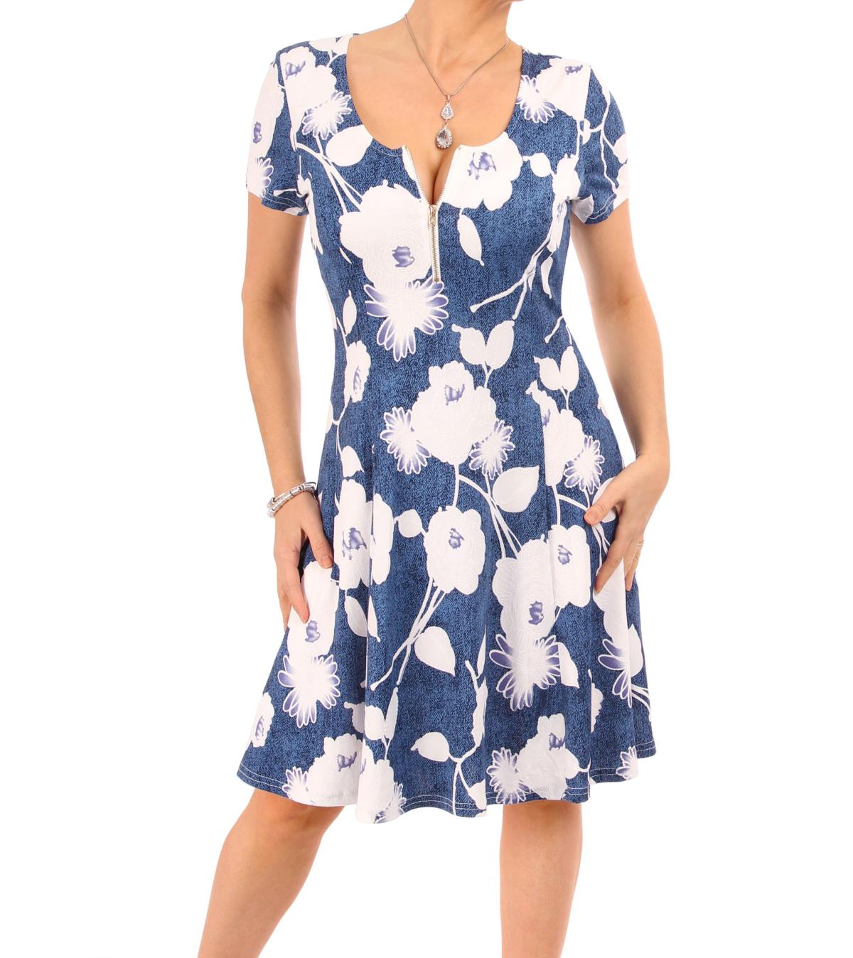 Denim Blue and White Floral Skater Dress