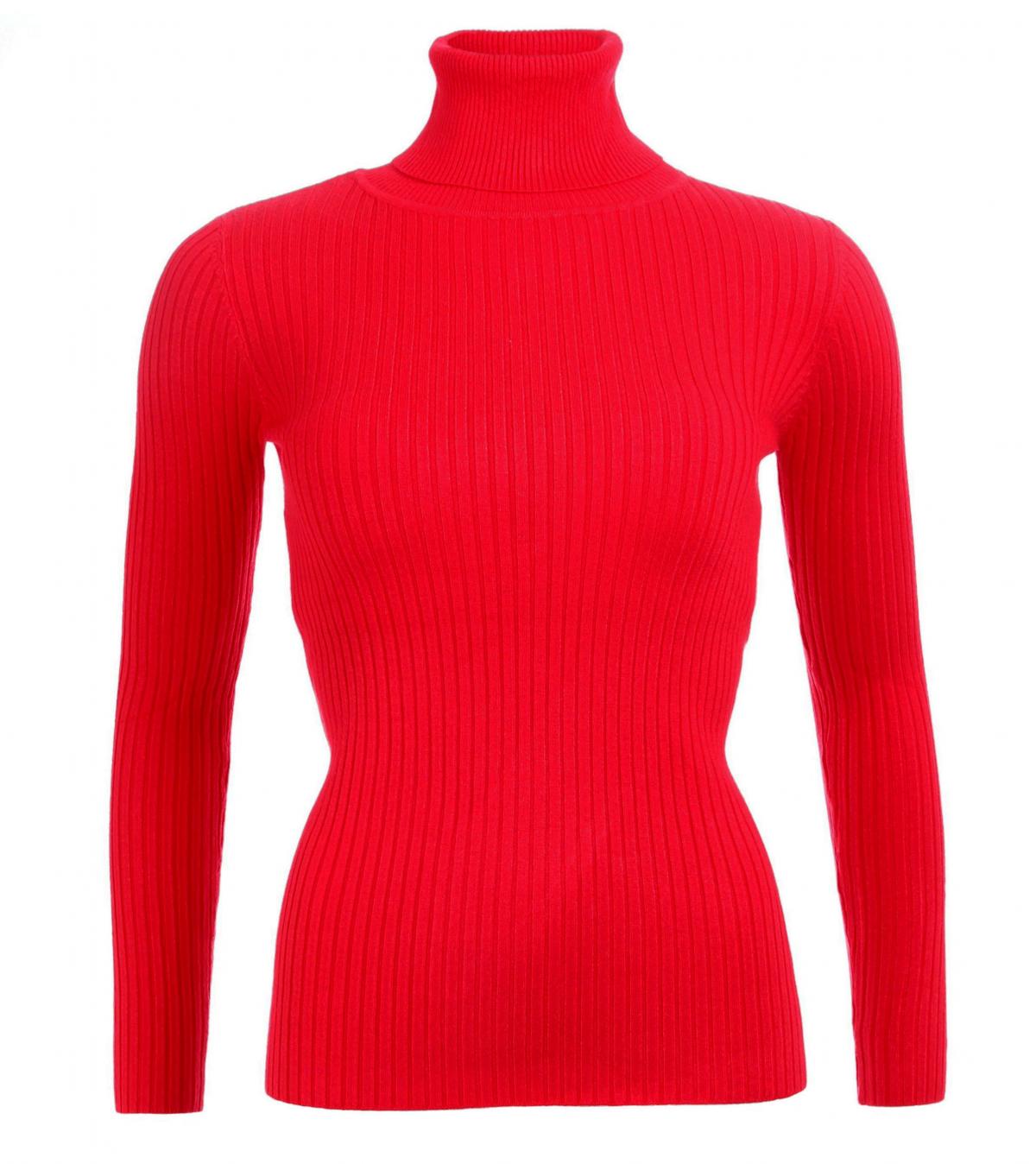 Red Ribbed Polo Neck Clingy Jumper