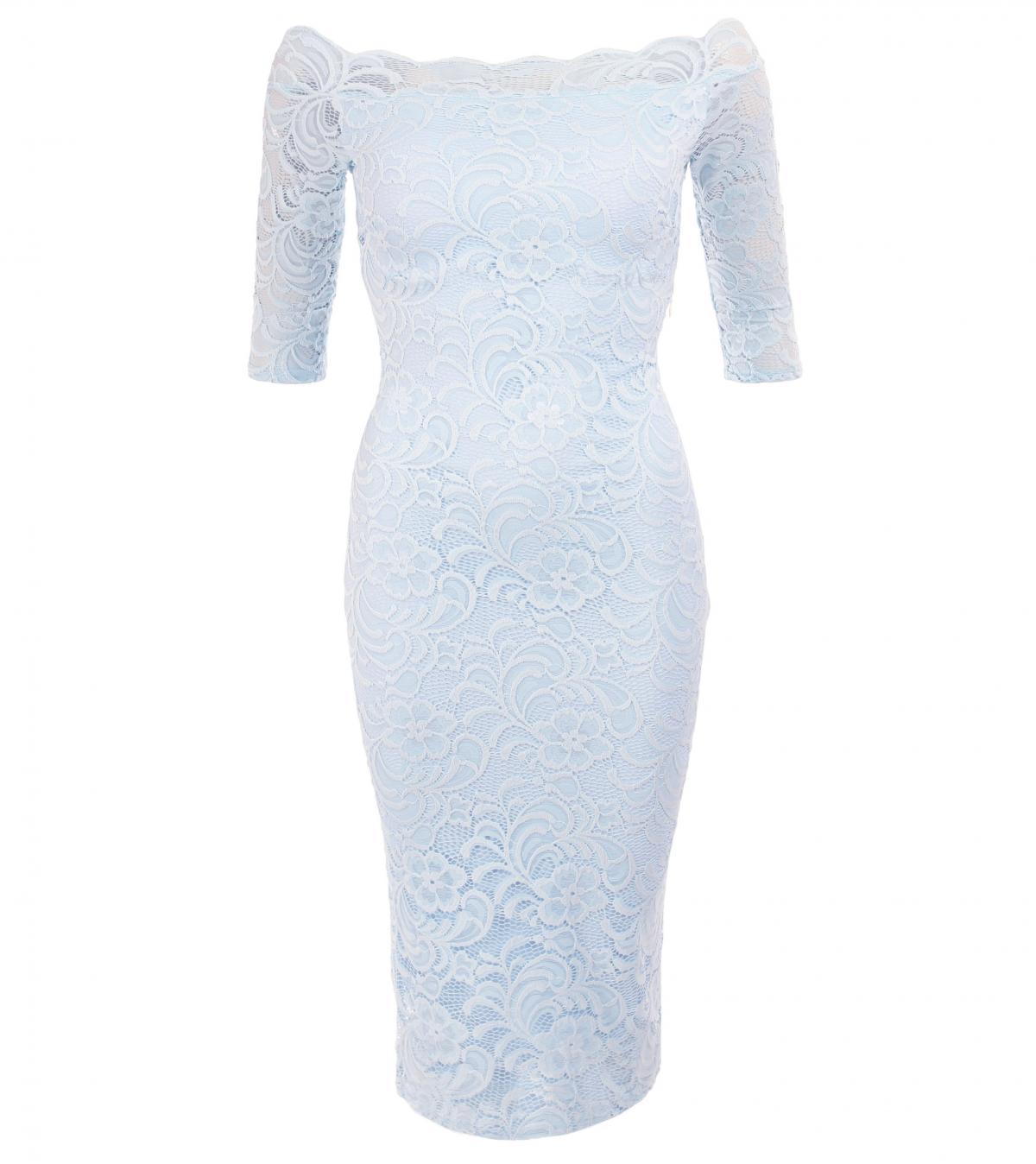 Powder Blue Lace Off the Shoulder Midi Dress