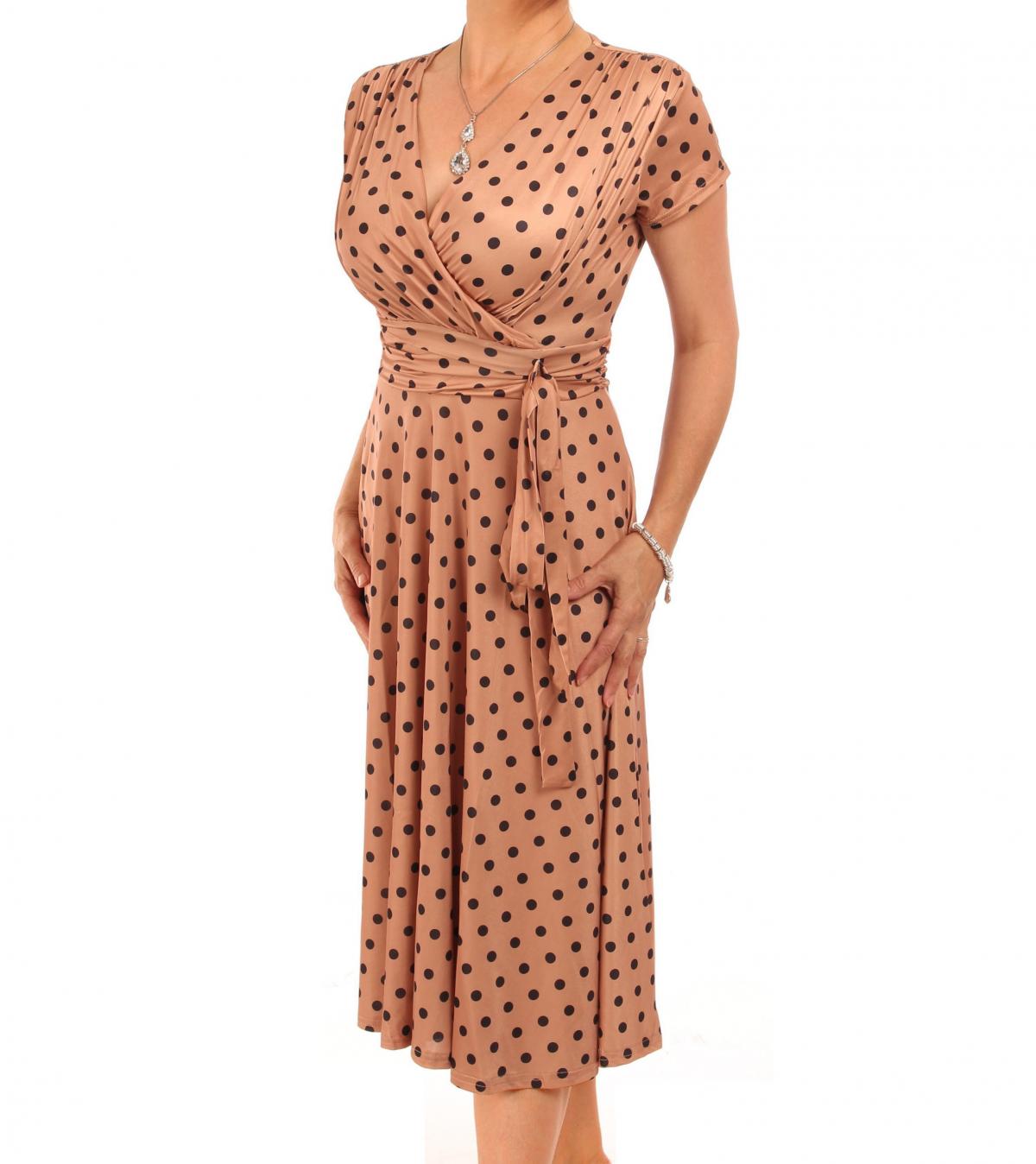 Mocha Pink Polka Dot Fit & Flare Dress