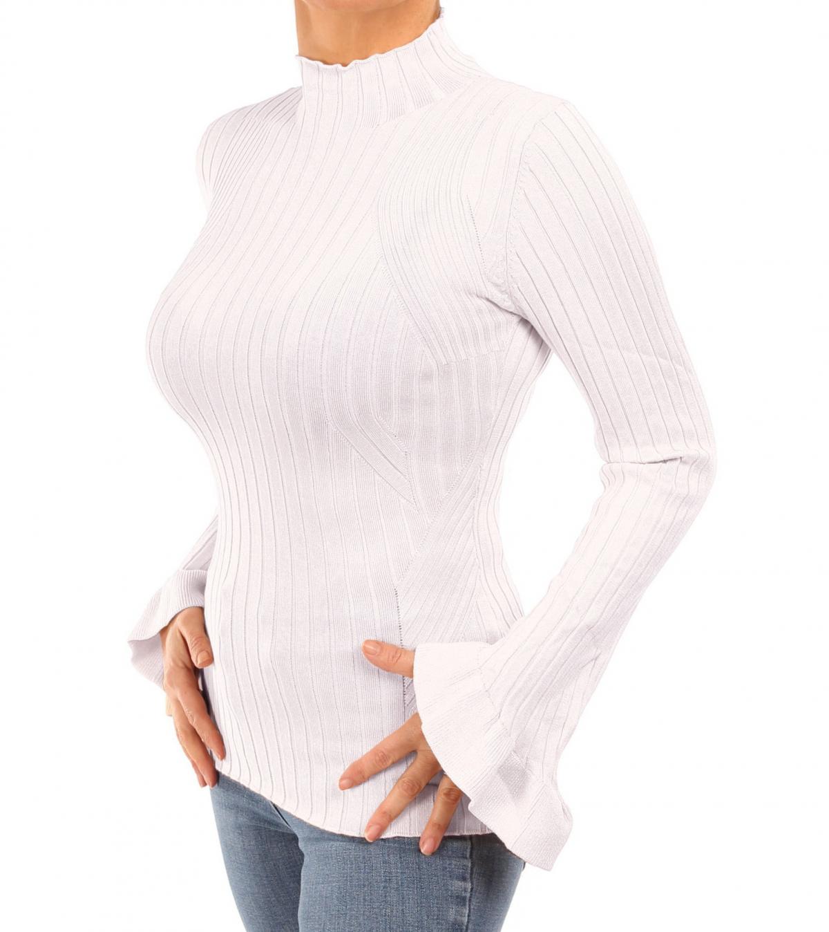 White Ribbed Bell Sleeve Jumper