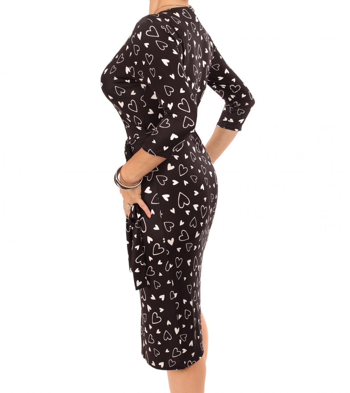 Black Viscose Rayon Check Heart Printed A-Line Womens Dress