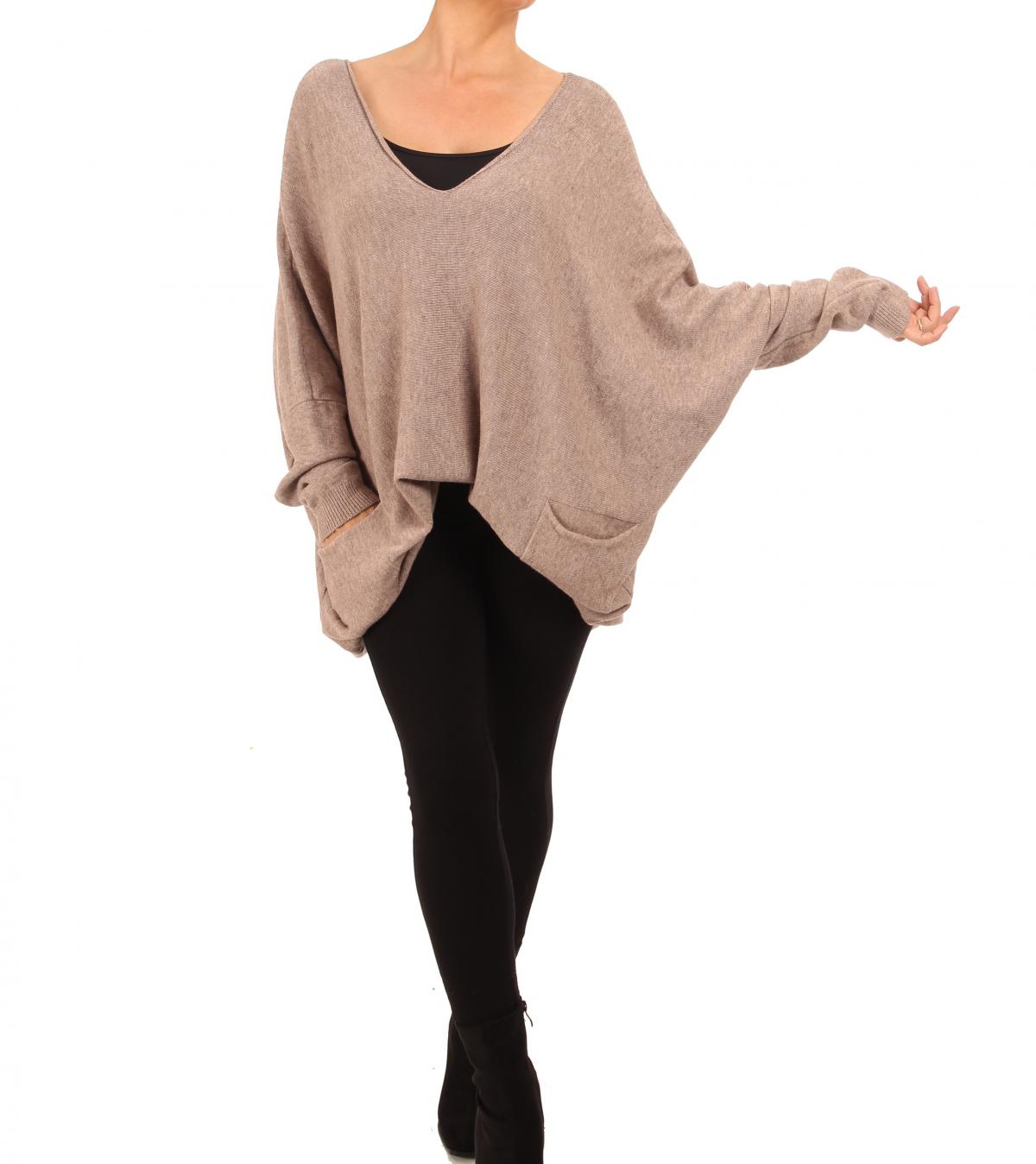 Mocha Oversized V Neck Jumper