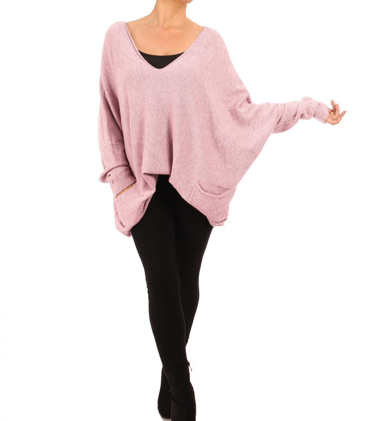 Pink Oversized V Neck Jumper