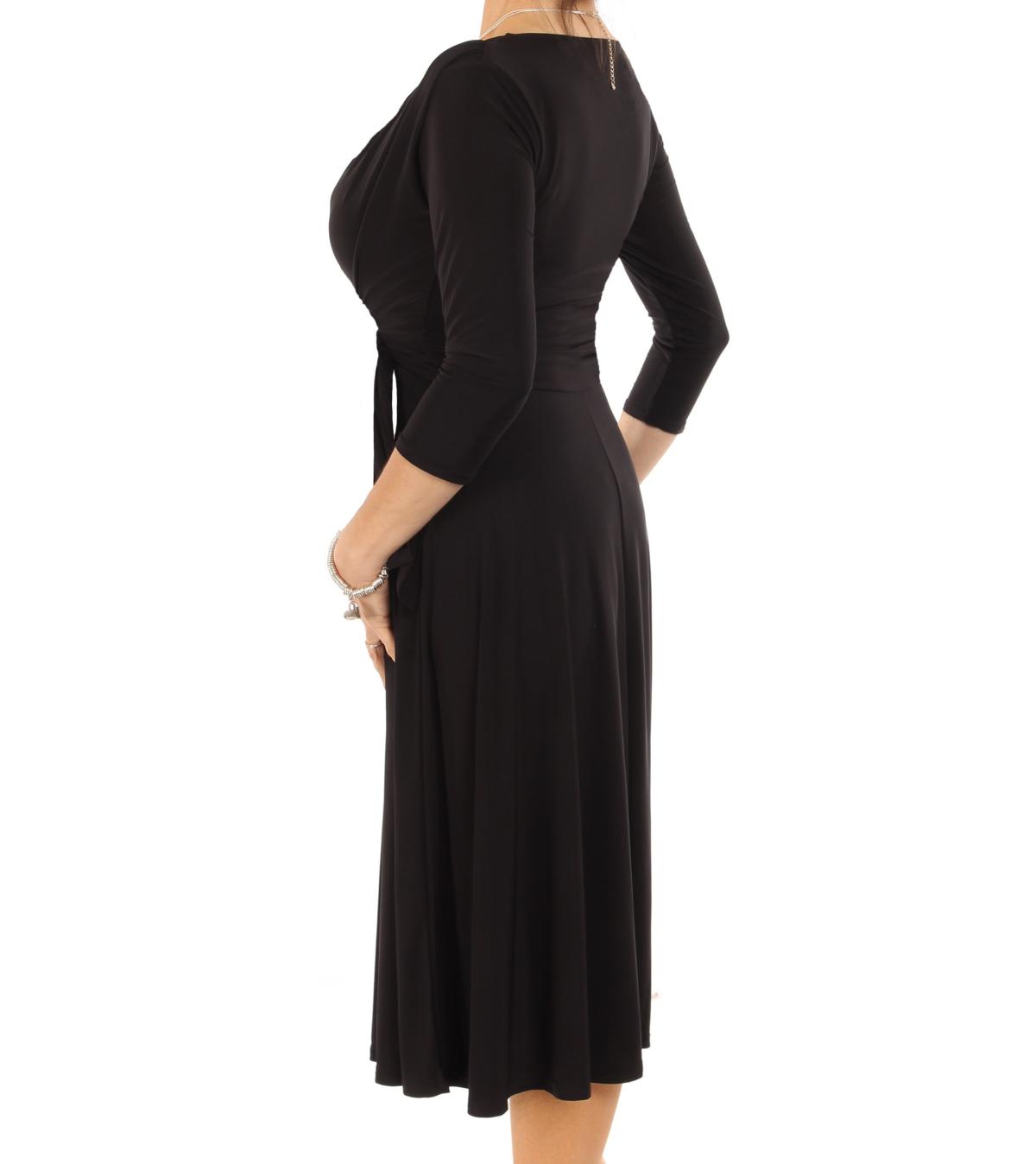 Women's Black Striped Tie-Up Neck Layered Fit & Flare Dress