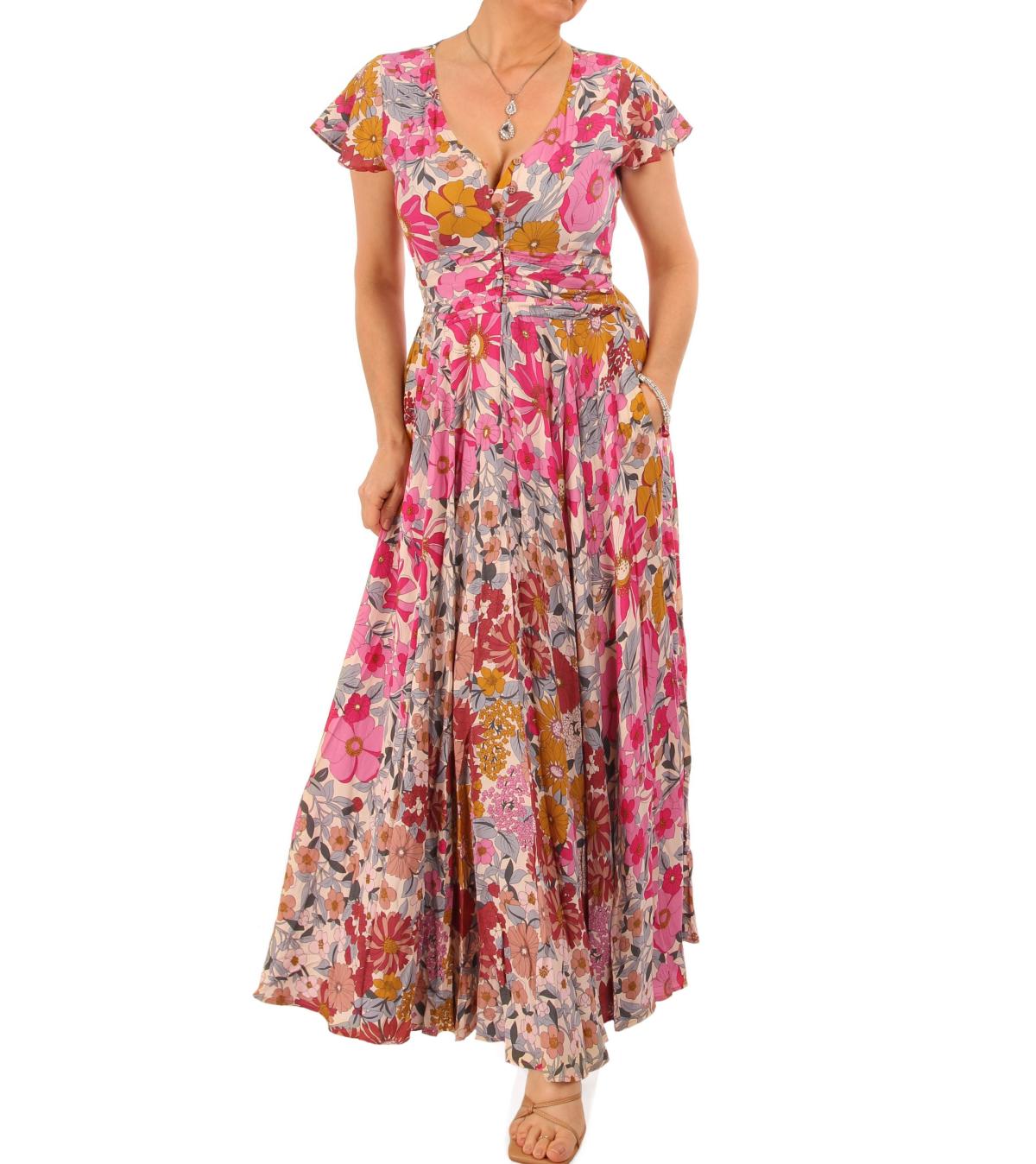4610729 Pink Floral Button Maxi Dress