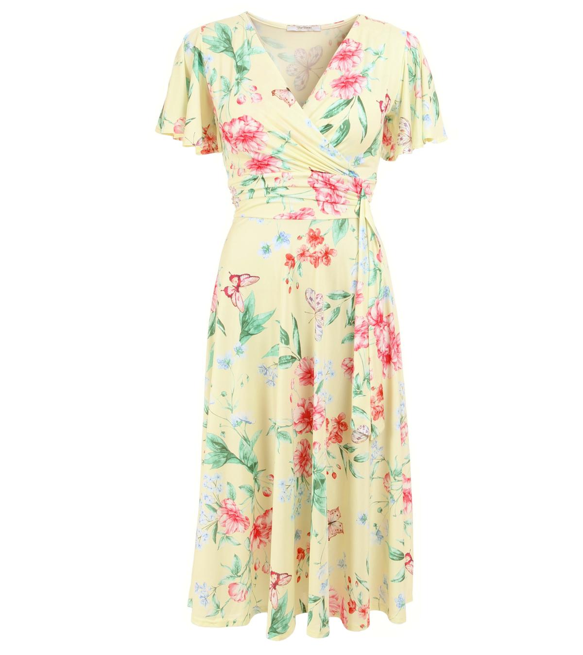 ZIP-NECK FLUTTER SLEEVE DRESS