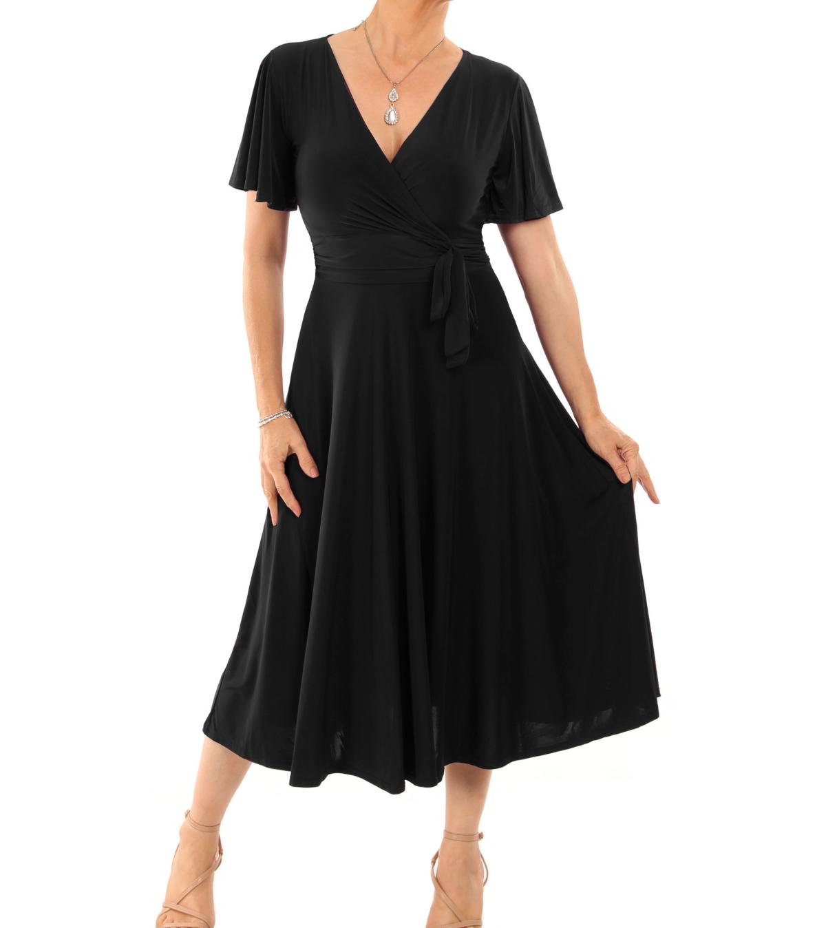 Black Fit and Flare Flutter Sleeve Dress