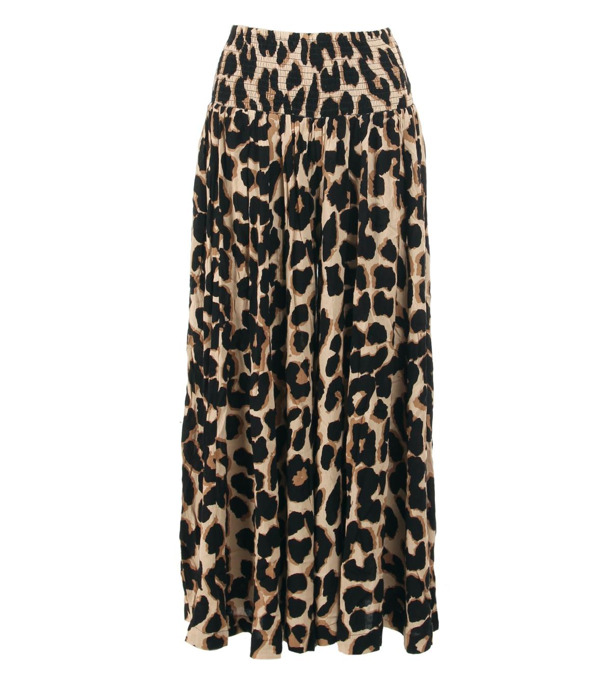 Animal Print Shirred Waist Palazzo Pants