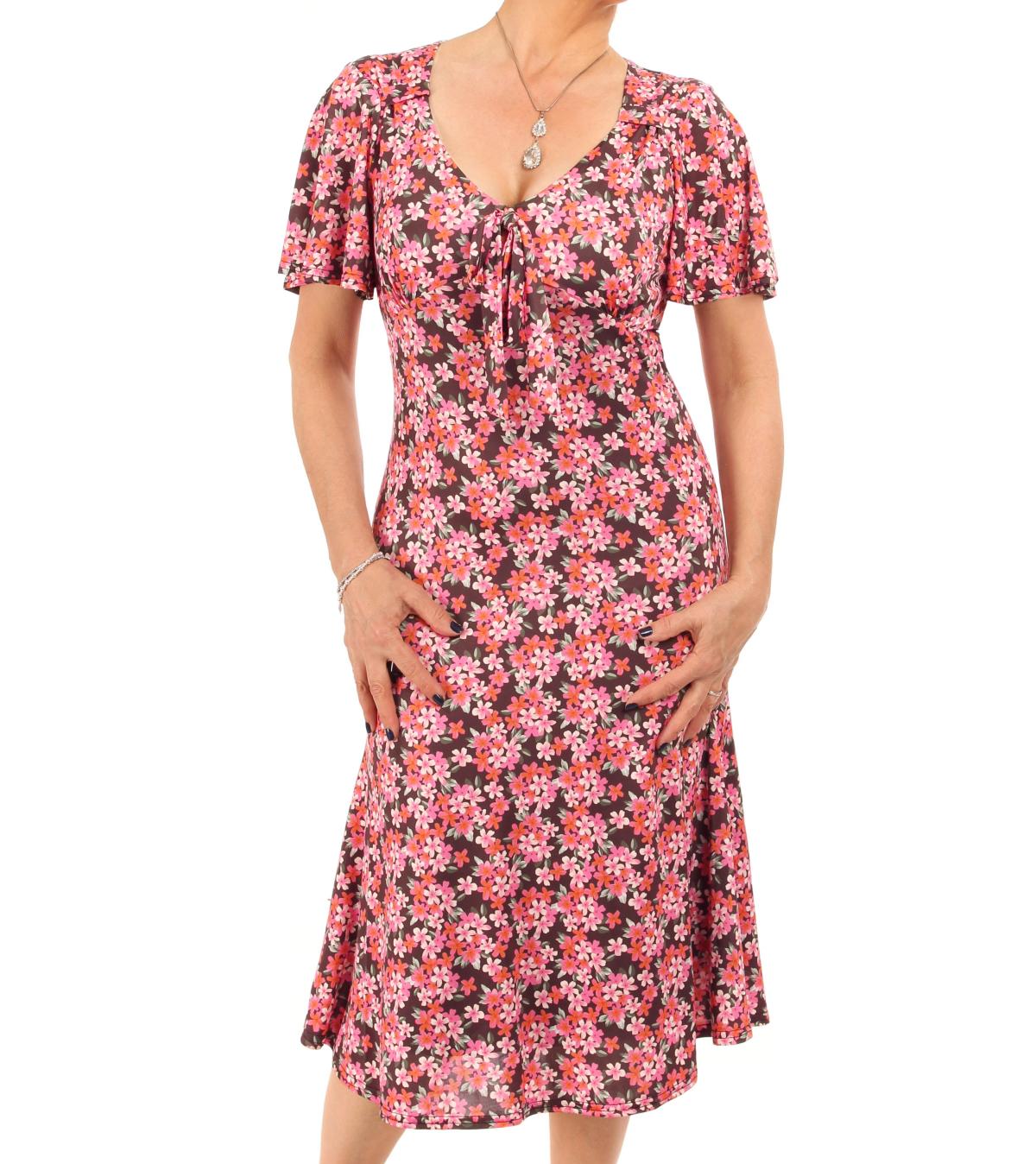 Pink Floral Print Flutter Sleeve Dress